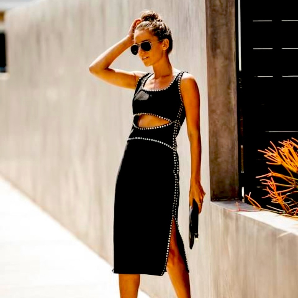 Vici Black studded dress with cutout